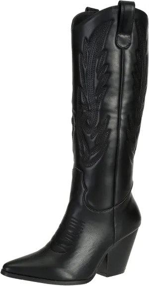 SheSole Women's Tall Cowgirl Cowboy Boots Knee High Chunky Heel Wide Calf Western Country Riding Boots