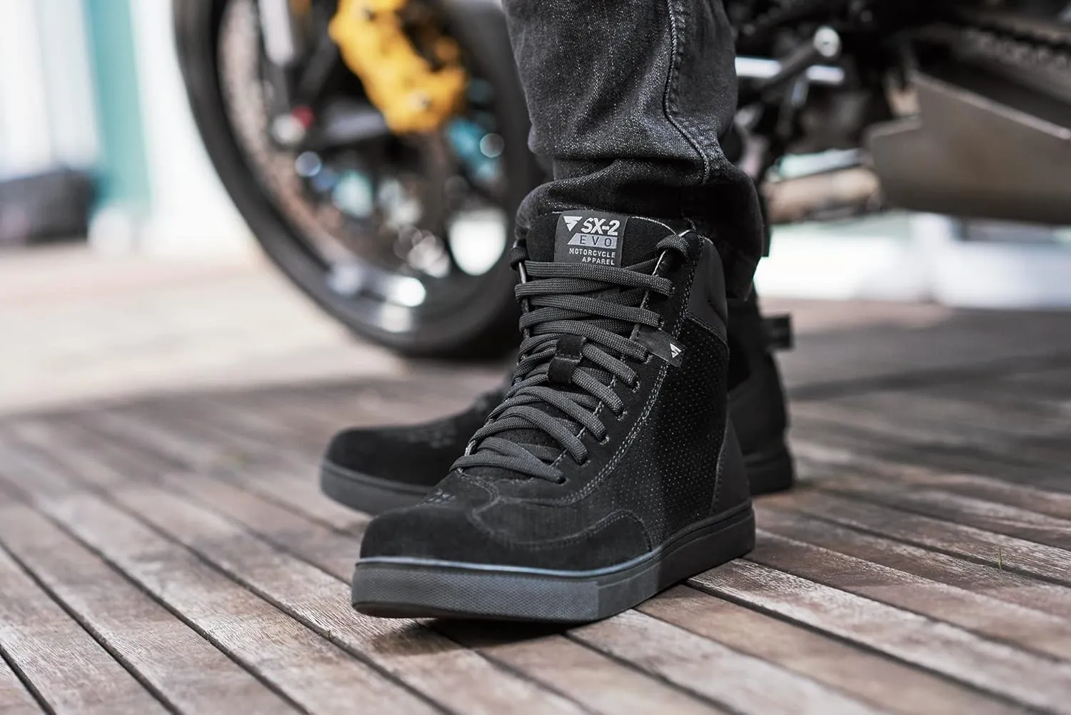 SHIMA SX-2 EVO Men's Motorcycle Shoes/Boots: Reinforced Leather, 4 Colors, TPU & ArmorPlus Ankle Safety, Breathable Suede & 3D Mesh, Anti-Slip Sole (Black, 13)
