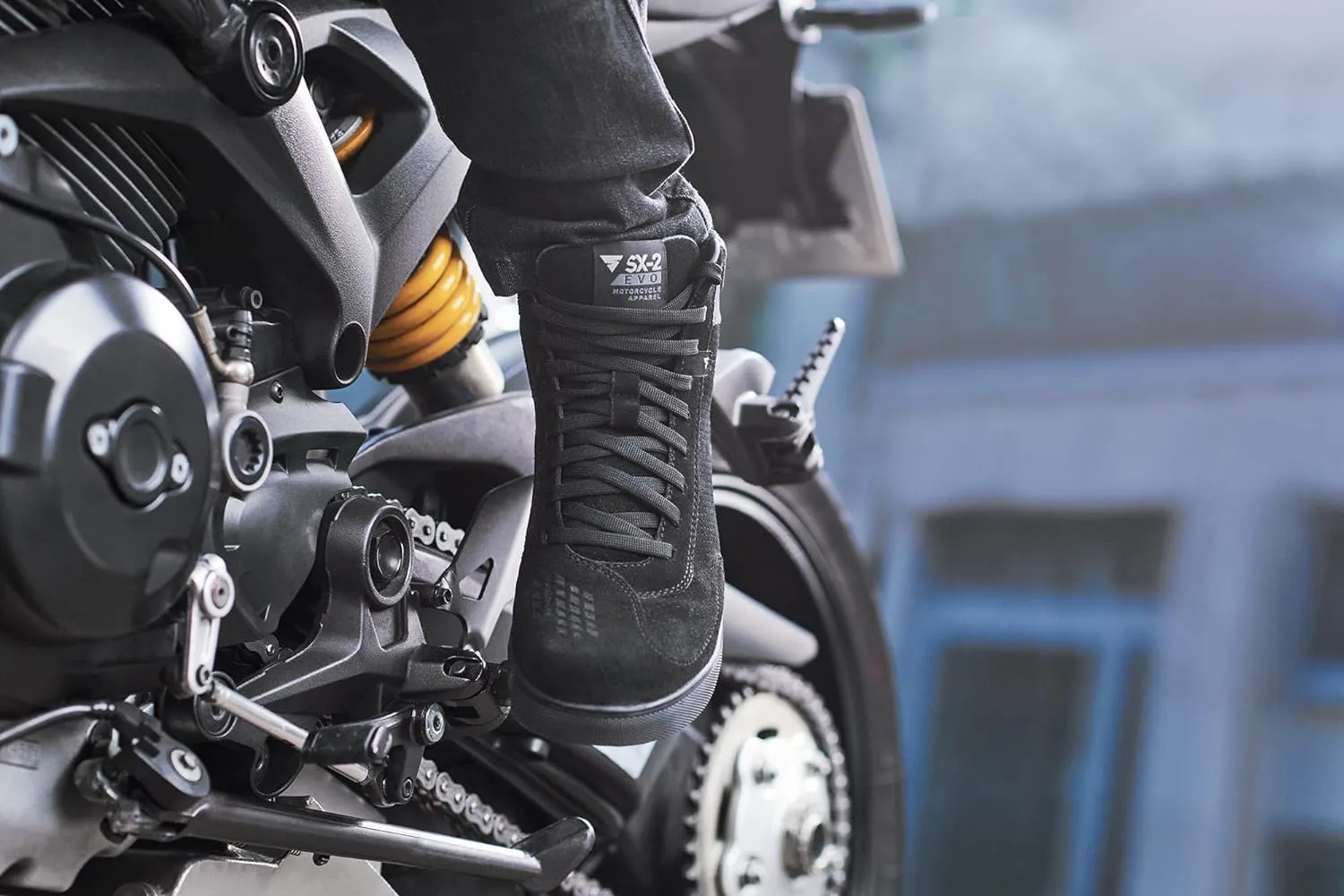 SHIMA SX-2 EVO Men's Motorcycle Shoes/Boots: Reinforced Leather, 4 Colors, TPU & ArmorPlus Ankle Safety, Breathable Suede & 3D Mesh, Anti-Slip Sole (Black, 13)