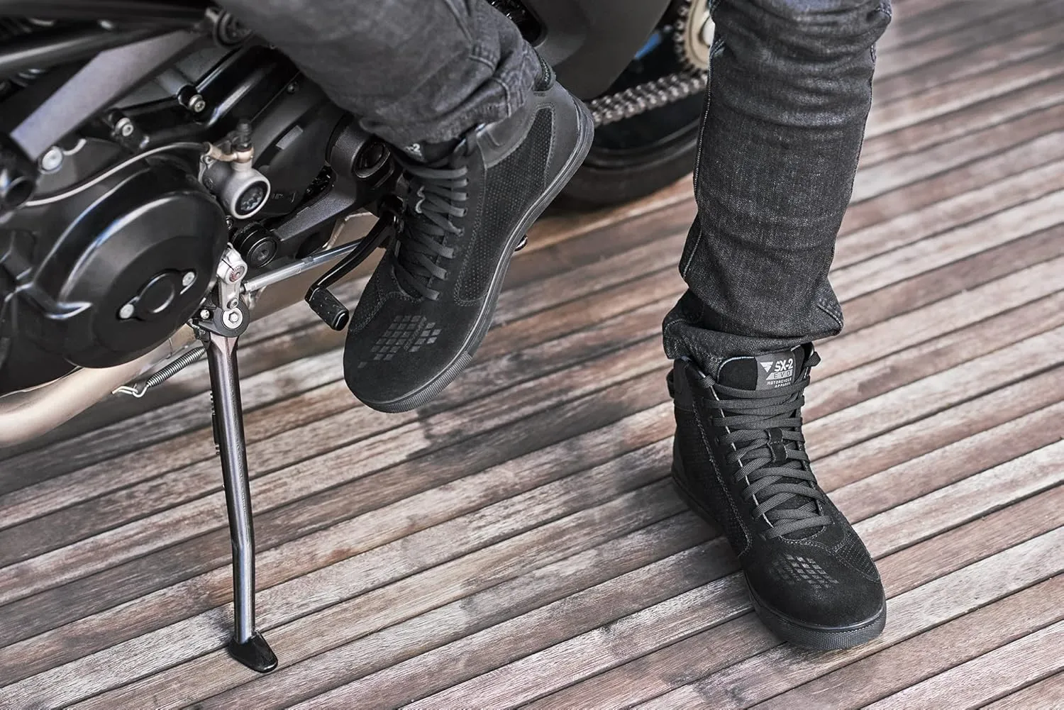 SHIMA SX-2 EVO Men's Motorcycle Shoes/Boots: Reinforced Leather, 4 Colors, TPU & ArmorPlus Ankle Safety, Breathable Suede & 3D Mesh, Anti-Slip Sole (Black, 13)