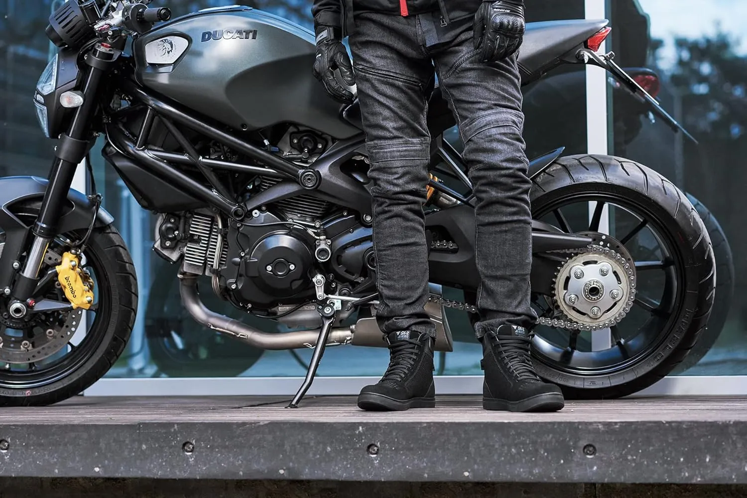 SHIMA SX-2 EVO Men's Motorcycle Shoes/Boots: Reinforced Leather, 4 Colors, TPU & ArmorPlus Ankle Safety, Breathable Suede & 3D Mesh, Anti-Slip Sole (Black, 13)
