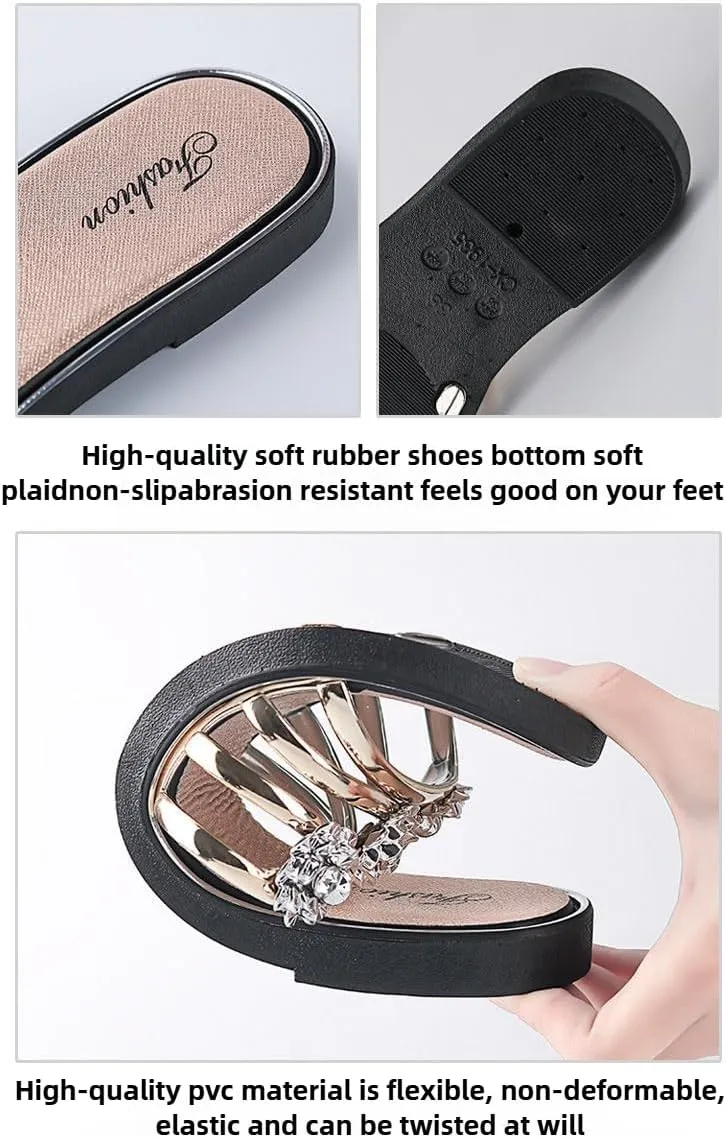 Shiny Diamond black flat Slide Sandals for Women Flip-flops Slip-On Fashionable Slippers for Summer Vacation