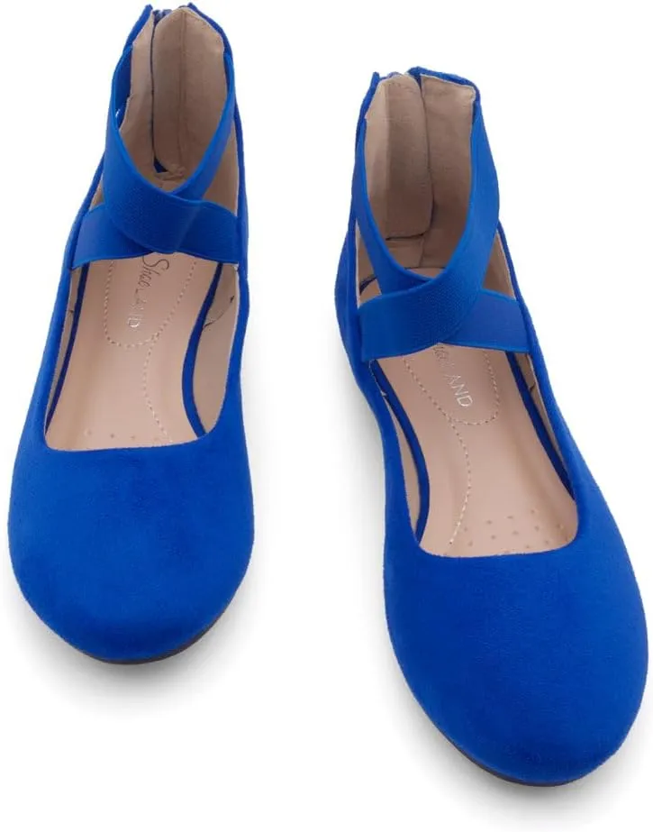 Shoe Land Women's Flats – Dressy & Casual Almond Toe Flat Shoes with Elastic Ankle Strap, Comfortable Slip-On Ballet Flats for Work, Office & Special Occasions