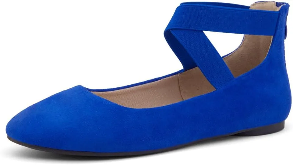 Shoe Land Women's Flats – Dressy & Casual Almond Toe Flat Shoes with Elastic Ankle Strap, Comfortable Slip-On Ballet Flats for Work, Office & Special Occasions
