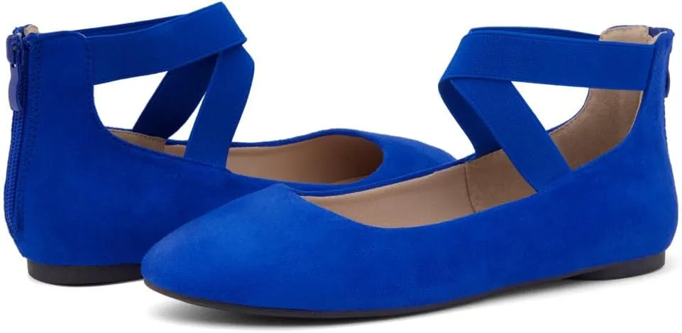 Shoe Land Women's Flats – Dressy & Casual Almond Toe Flat Shoes with Elastic Ankle Strap, Comfortable Slip-On Ballet Flats for Work, Office & Special Occasions