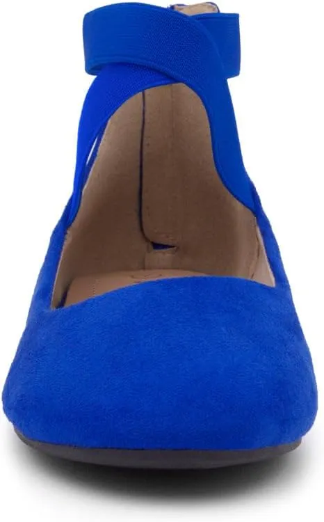 Shoe Land Women's Flats – Dressy & Casual Almond Toe Flat Shoes with Elastic Ankle Strap, Comfortable Slip-On Ballet Flats for Work, Office & Special Occasions