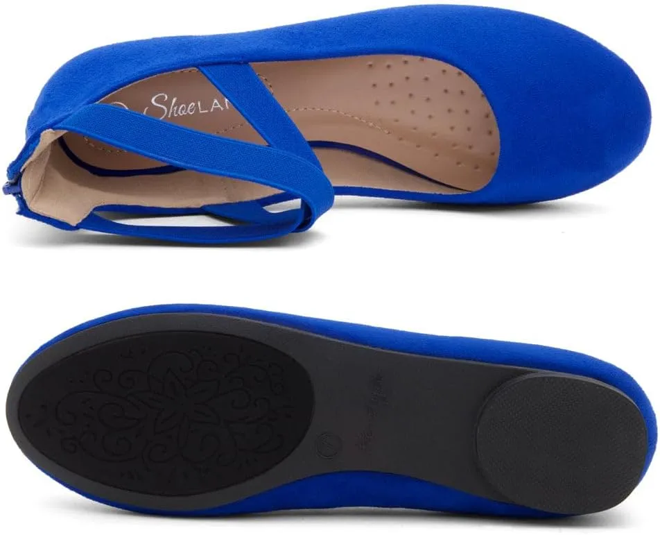 Shoe Land Women's Flats – Dressy & Casual Almond Toe Flat Shoes with Elastic Ankle Strap, Comfortable Slip-On Ballet Flats for Work, Office & Special Occasions