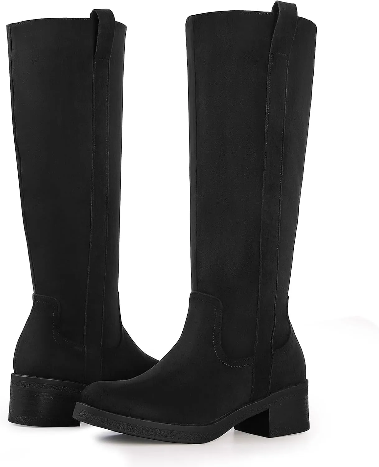 Shoe'N Tale Platform Knee High Boots for Women Round Toe Chunky Block Heel Tall Boots Comfortable Stretchy Side Zipper Long Boots