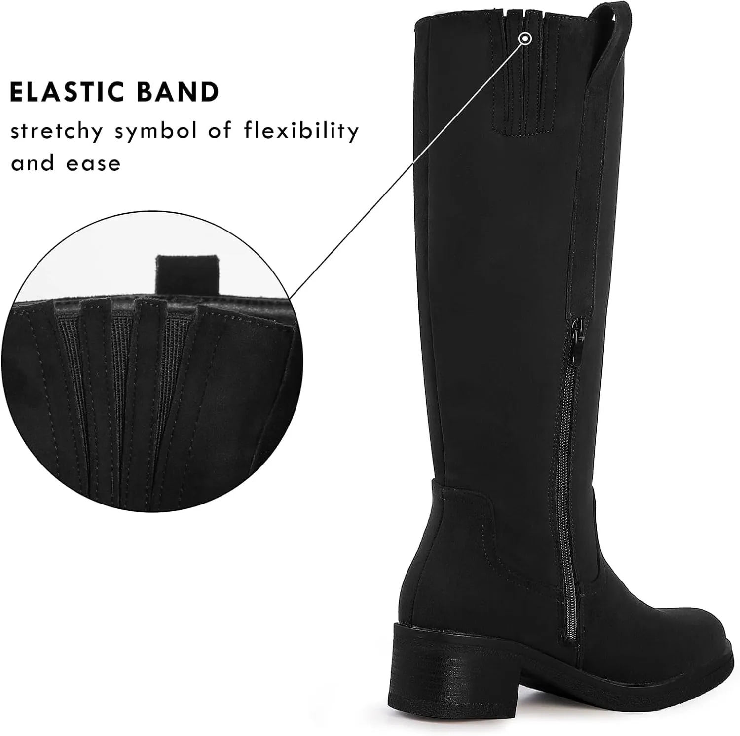 Shoe'N Tale Platform Knee High Boots for Women Round Toe Chunky Block Heel Tall Boots Comfortable Stretchy Side Zipper Long Boots