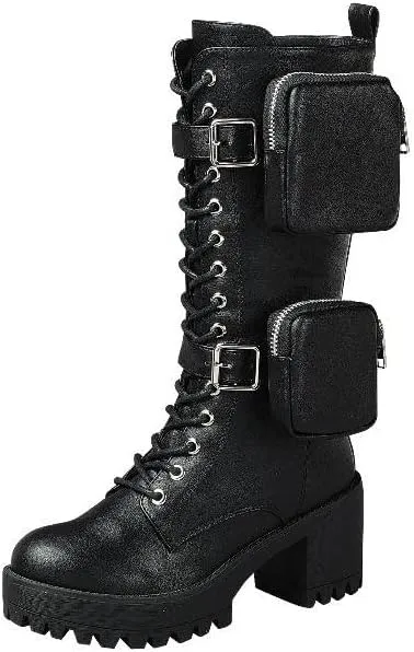 Shoes - Women's Chunky Heel Lug Sole Fashion Ankle Boots, Formal Black Booties for Women