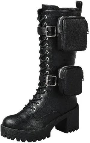 Shoes - Women's Chunky Heel Lug Sole Fashion Ankle Boots, Formal Black Booties for Women