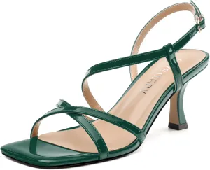 SKYSTERRY Women's Mid Kitten Strappy Sandals Square Open Toe Ankle Buckle Slingback Patent Heels Sexy Dress Wedding Party Daily-Life Shoes For Women 2.5 Inch