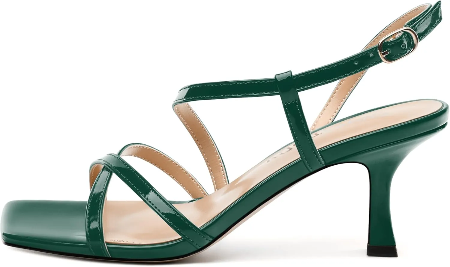SKYSTERRY Women's Mid Kitten Strappy Sandals Square Open Toe Ankle Buckle Slingback Patent Heels Sexy Dress Wedding Party Daily-Life Shoes For Women 2.5 Inch