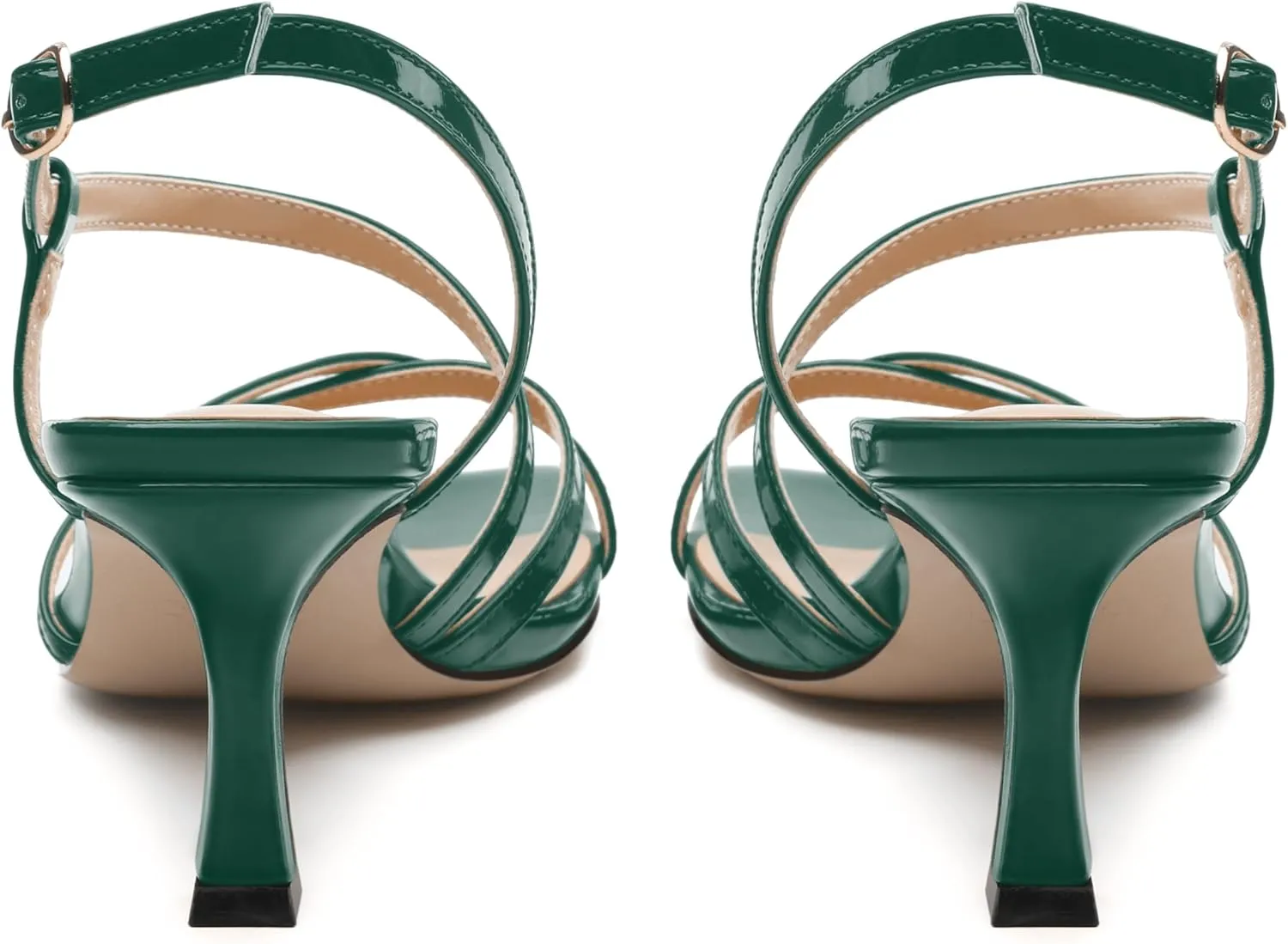 SKYSTERRY Women's Mid Kitten Strappy Sandals Square Open Toe Ankle Buckle Slingback Patent Heels Sexy Dress Wedding Party Daily-Life Shoes For Women 2.5 Inch
