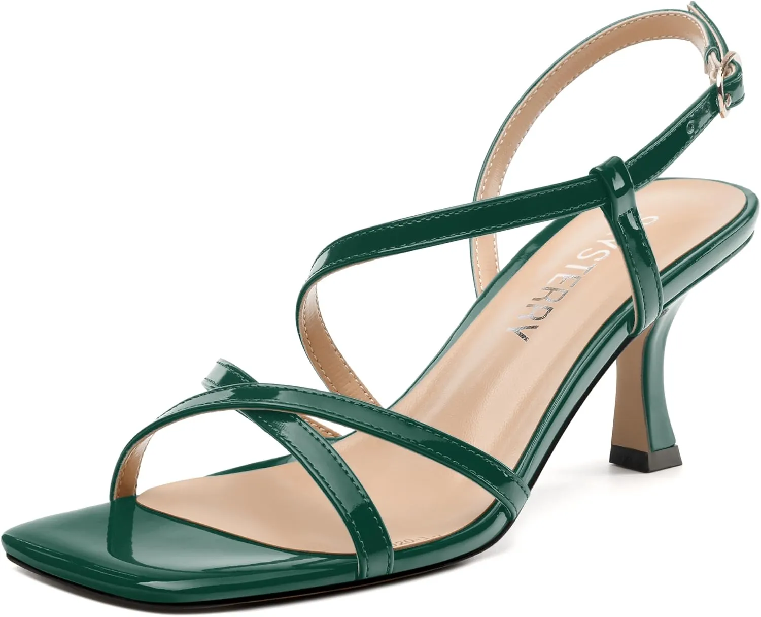 SKYSTERRY Women's Mid Kitten Strappy Sandals Square Open Toe Ankle Buckle Slingback Patent Heels Sexy Dress Wedding Party Daily-Life Shoes For Women 2.5 Inch