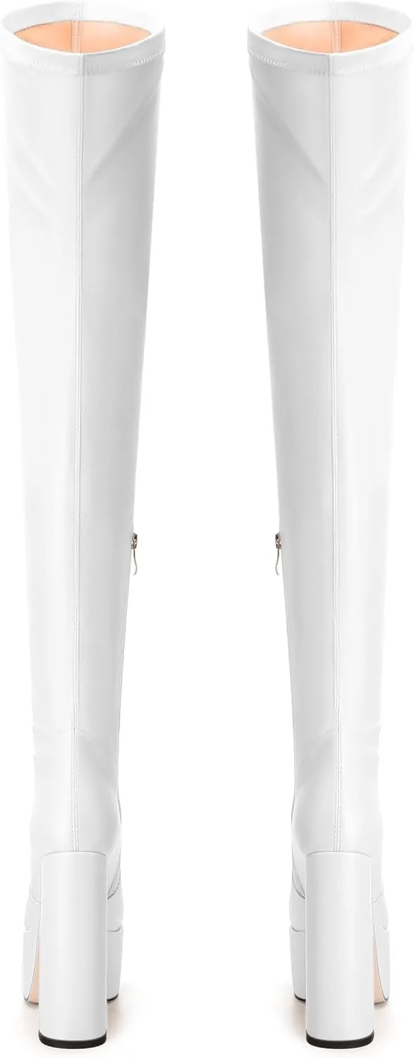 SKYSTERRY Women's Thigh High Boots Over The Knee Platform High Chunky Round Toe Heels Boots Side Zipper Sexy Comfortable Long Boots