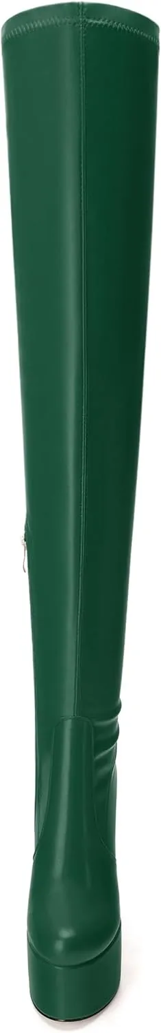 SKYSTERRY Women's Thigh High Boots Over The Knee Platform High Chunky Round Toe Heels Boots Side Zipper Sexy Comfortable Long Boots