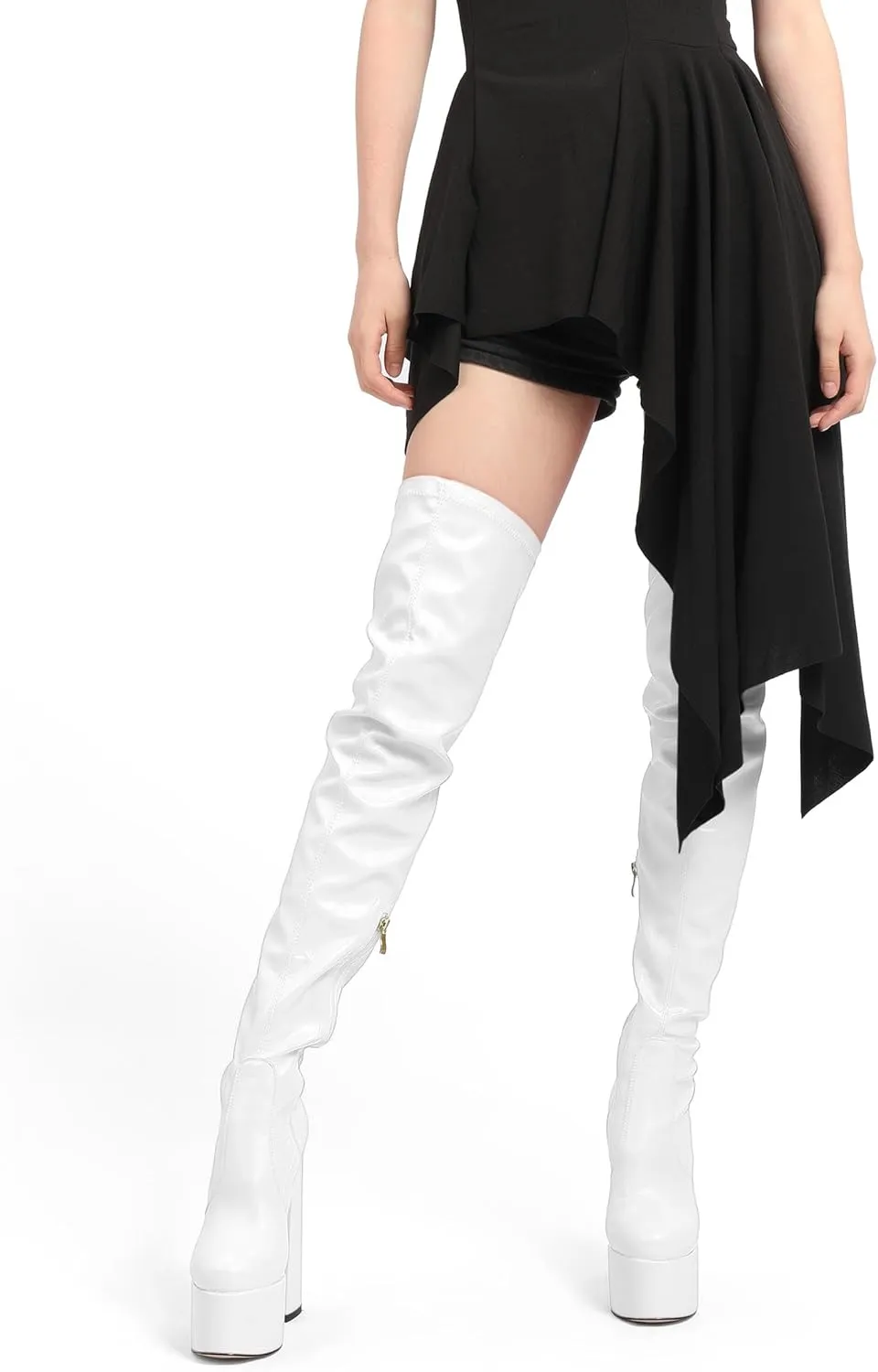SKYSTERRY Women's Thigh High Boots Over The Knee Platform High Chunky Round Toe Heels Boots Side Zipper Sexy Comfortable Long Boots