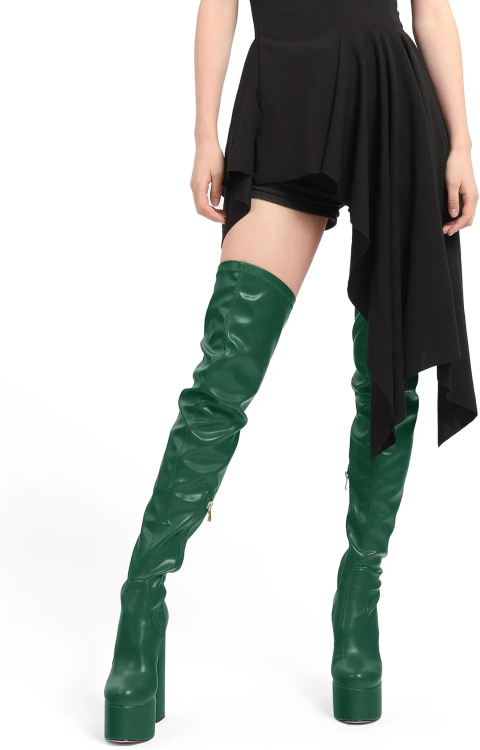 SKYSTERRY Women's Thigh High Boots Over The Knee Platform High Chunky Round Toe Heels Boots Side Zipper Sexy Comfortable Long Boots
