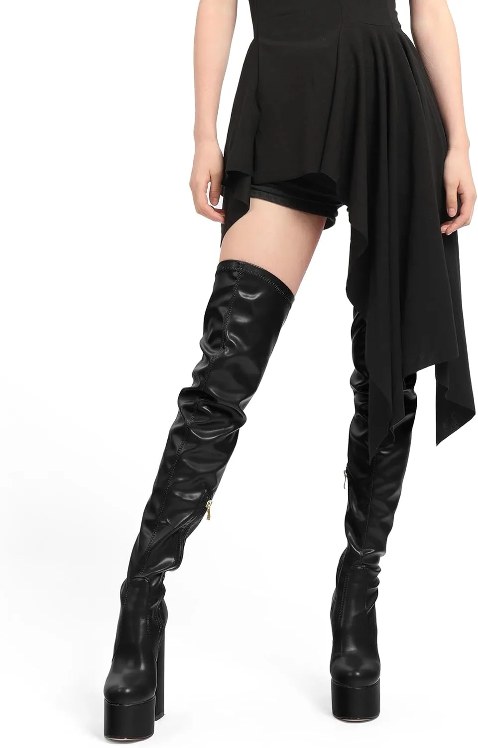 SKYSTERRY Women's Thigh High Boots Over The Knee Platform High Chunky Round Toe Heels Boots Side Zipper Sexy Comfortable Long Boots