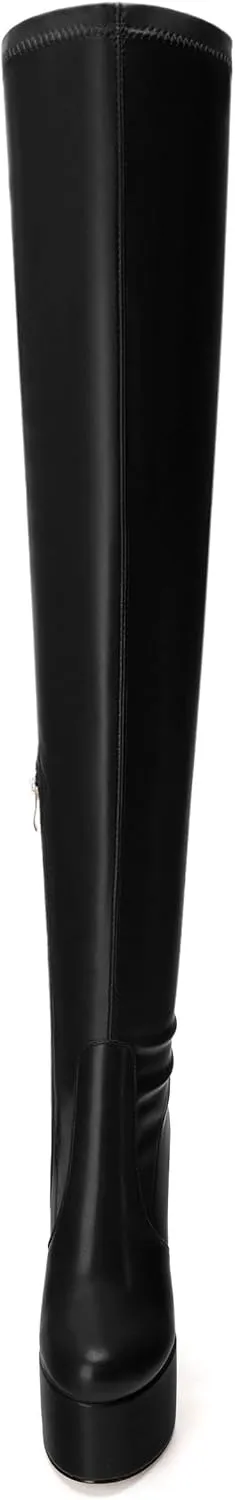 SKYSTERRY Women's Thigh High Boots Over The Knee Platform High Chunky Round Toe Heels Boots Side Zipper Sexy Comfortable Long Boots