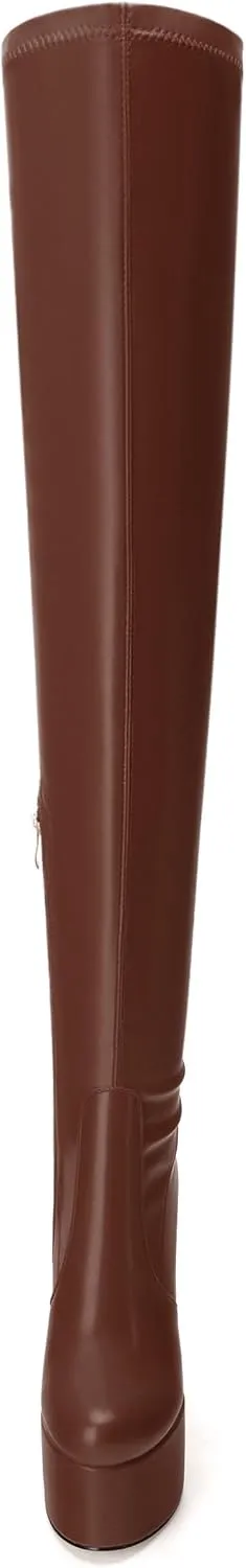 SKYSTERRY Women's Thigh High Boots Over The Knee Platform High Chunky Round Toe Heels Boots Side Zipper Sexy Comfortable Long Boots