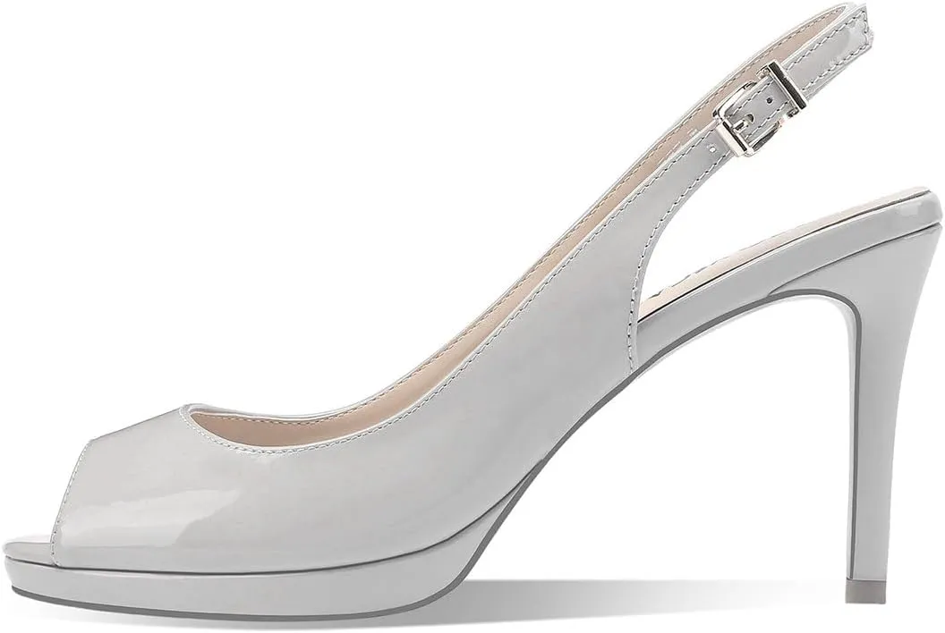 Slingback Heeled Sandals for Women, Open Toe Platform with Adjustable Buckle High Heel Summer Shoes