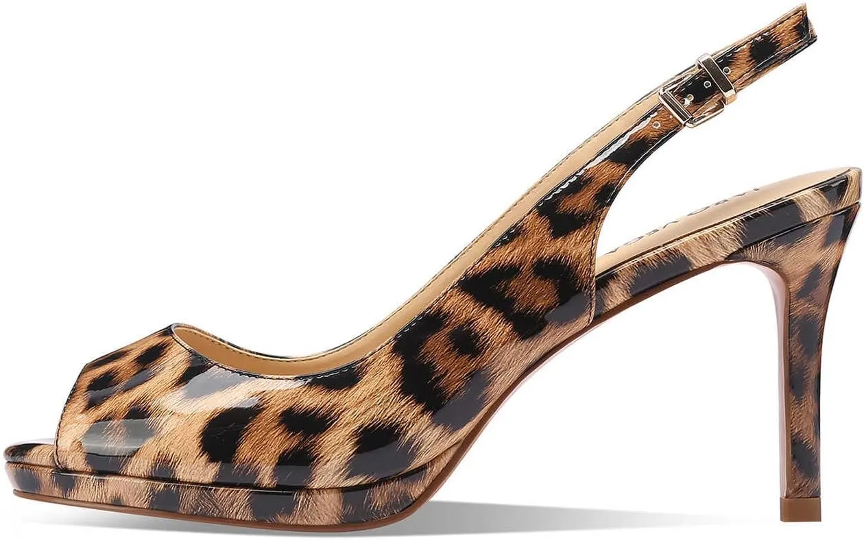 Slingback Heeled Sandals for Women, Open Toe Platform with Adjustable Buckle High Heel Summer Shoes
