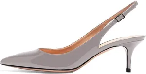 Slingback Pumps, Women's Pointed Toe Low Heel Sandals Slingback Strap Kitten Heel Pumps Evening Party Wedding Shoes