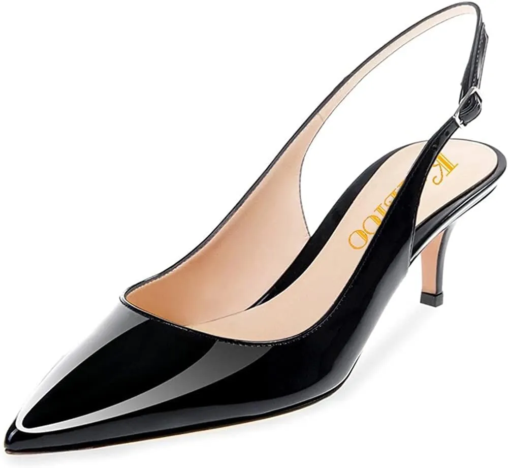 Slingback Pumps, Women's Pointed Toe Low Heel Sandals Slingback Strap Kitten Heel Pumps Evening Party Wedding Shoes