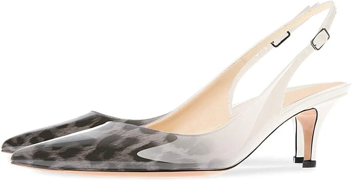 Slingback Pumps, Women's Pointed Toe Low Heel Sandals Slingback Strap Kitten Heel Pumps Evening Party Wedding Shoes