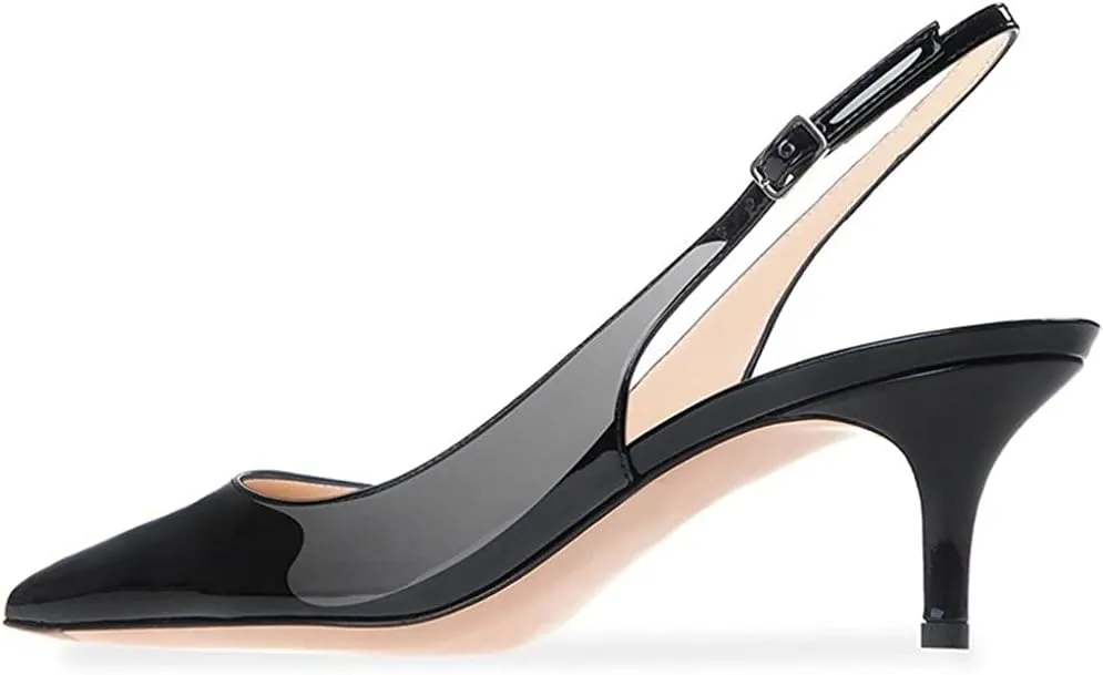 Slingback Pumps, Women's Pointed Toe Low Heel Sandals Slingback Strap Kitten Heel Pumps Evening Party Wedding Shoes