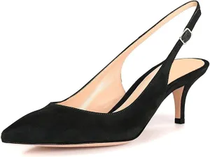 Slingback Pumps, Women's Pointed Toe Low Heel Sandals Slingback Strap Kitten Heel Pumps Evening Party Wedding Shoes