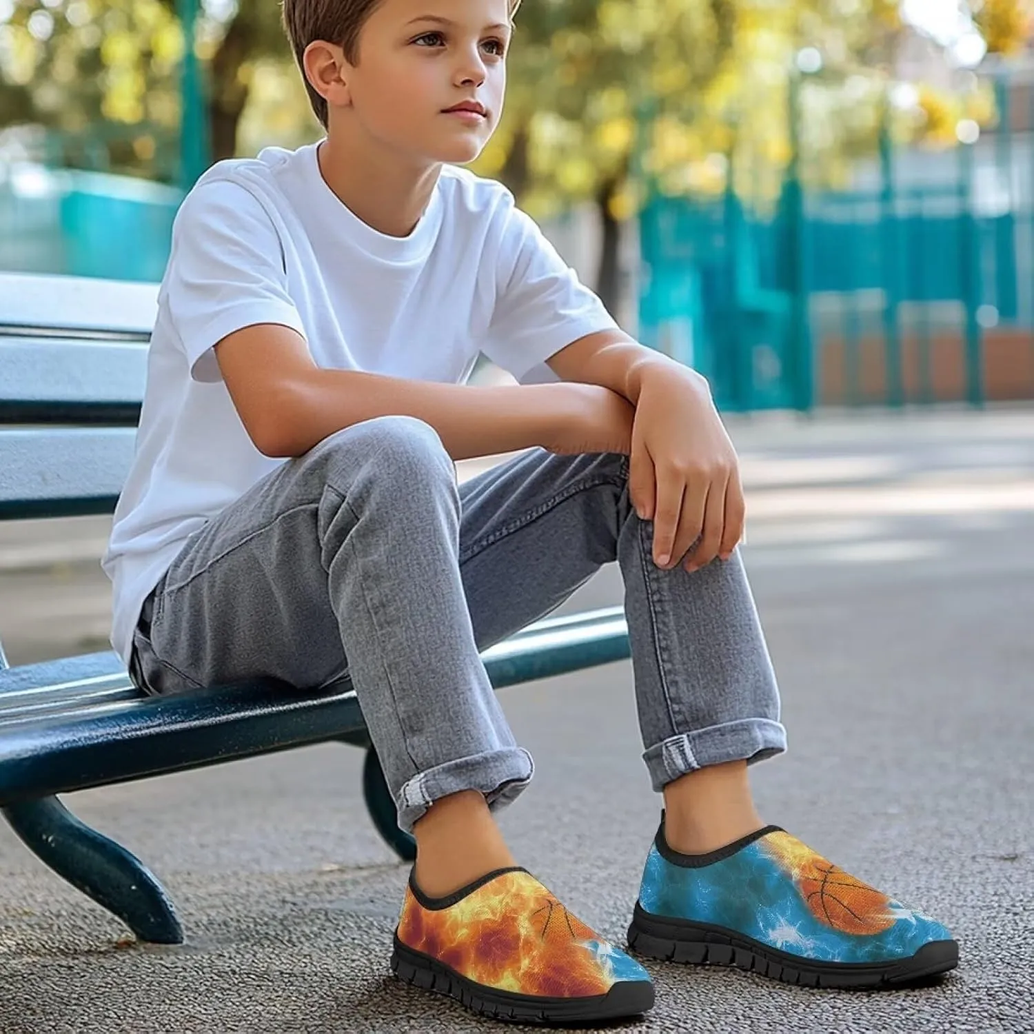 Slip On Sneakers Boys Sport Themed Kids Athletic Tennis Shoes