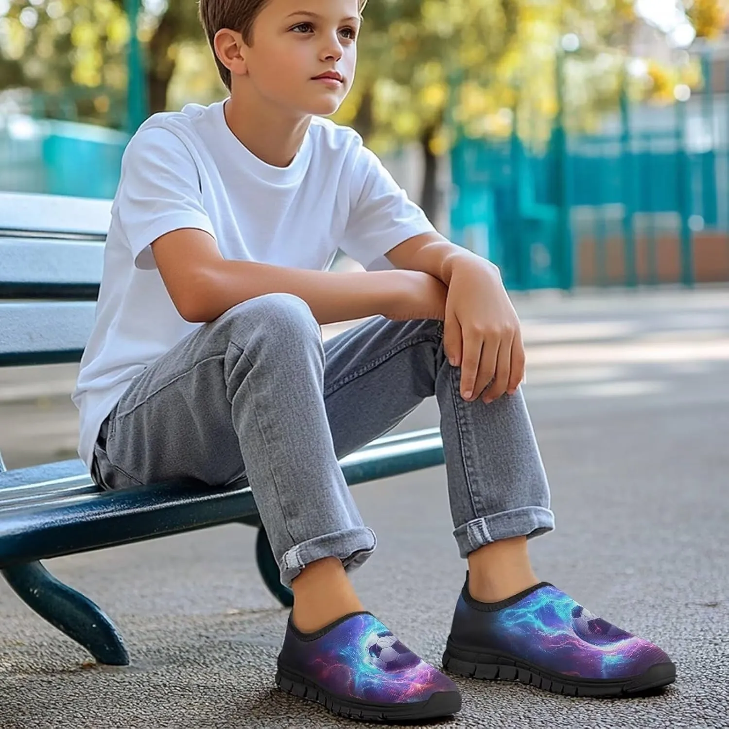 Slip On Sneakers Boys Sport Themed Kids Athletic Tennis Shoes