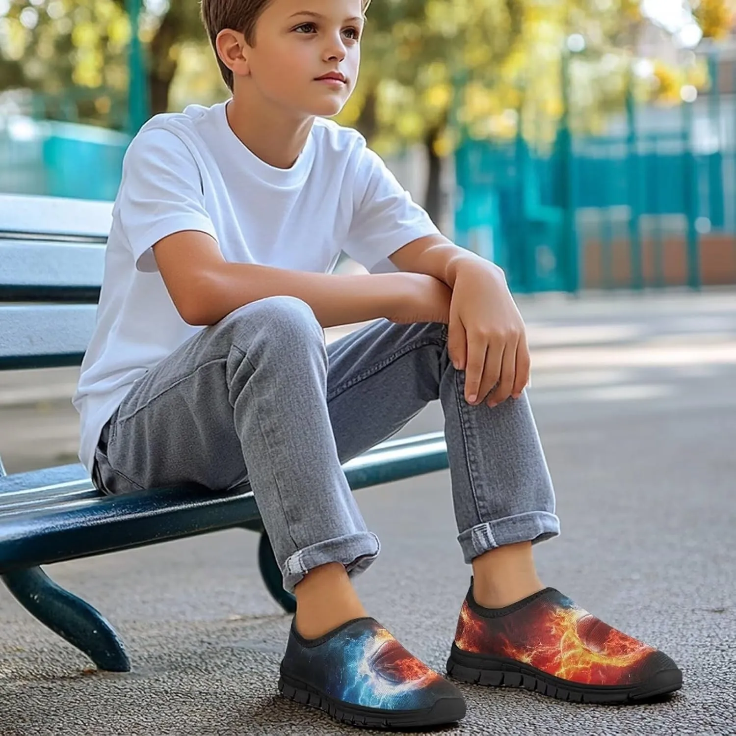 Slip On Sneakers Boys Sport Themed Kids Athletic Tennis Shoes
