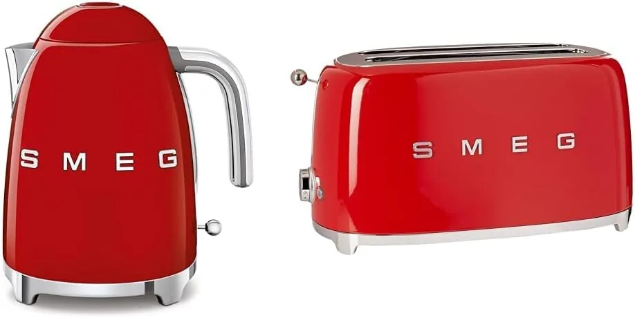 SMEG 7 CUP Kettle (Red) & TSF02RDUS 50's Retro Style 4 Slice Toaster, Red, large