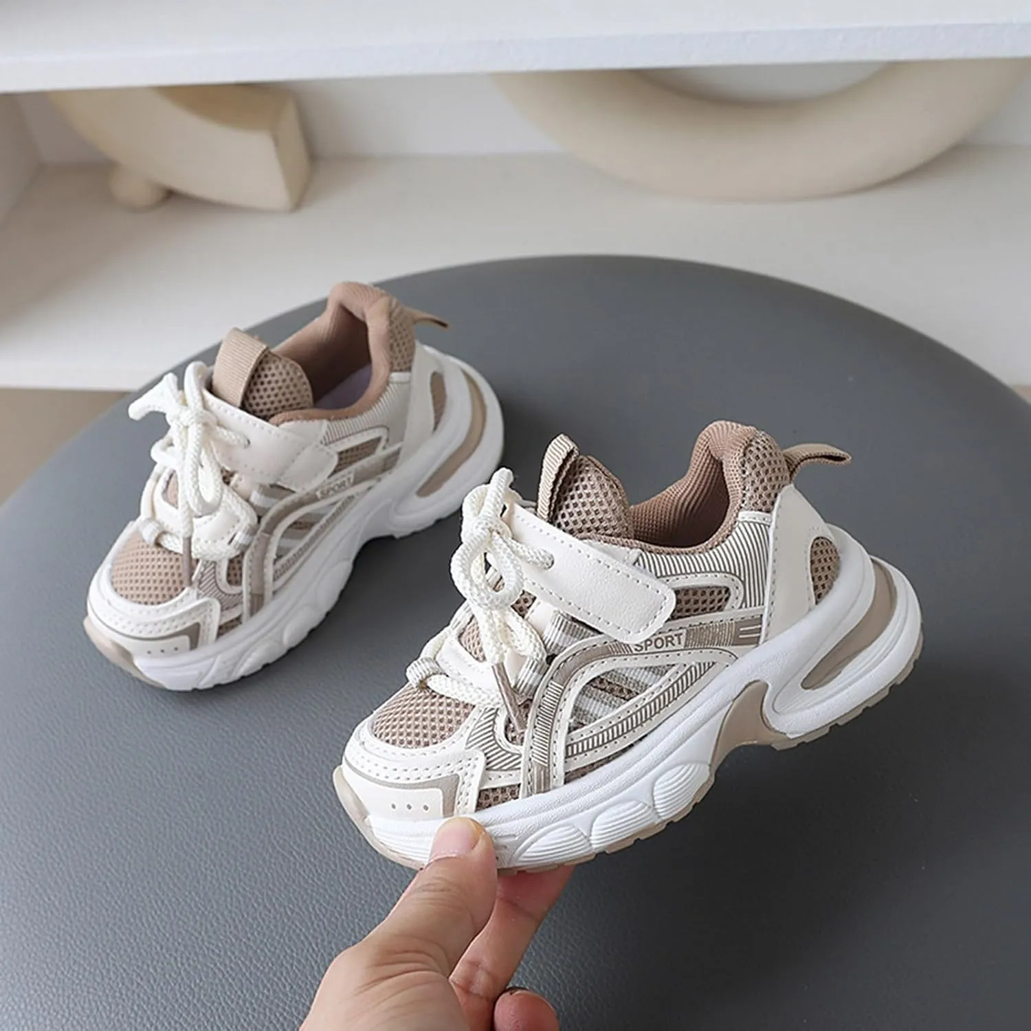 Sneakers for Girls Fashion Kids Chunky Causal Sneakers Lace Up Breathable Net Thick Sole Sports Shoes Clunky School Shoes