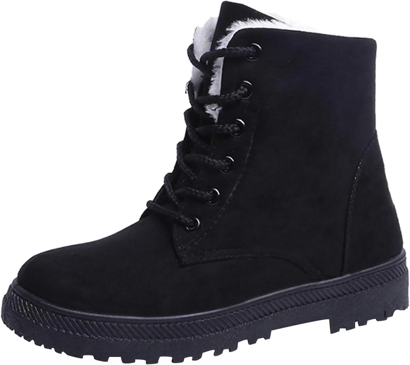 Snow Boots For Women Waterproof Platform Boots for Women Chunky Heel Warm Round Toe Lace Up Flat Short Snow Boots