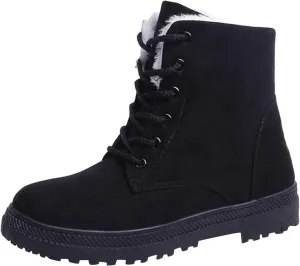 Snow Boots For Women Waterproof Platform Boots for Women Chunky Heel Warm Round Toe Lace Up Flat Short Snow Boots