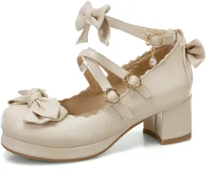 SO SIMPOK Women Sweet Bow Lolita Shoes Platform Mary Janes Chunky Heel Lace Cosplay Cute Strappy Comfort Princess Dress Shoes