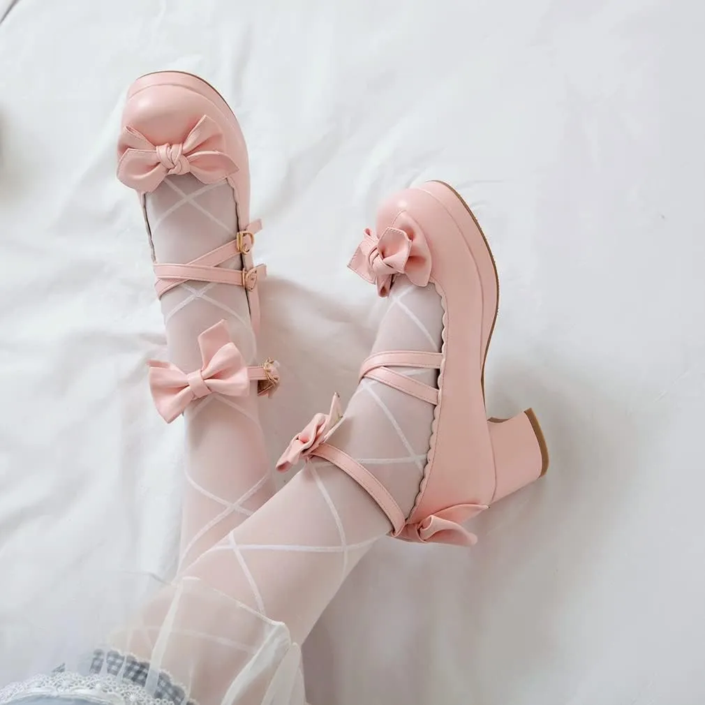 SO SIMPOK Women Sweet Bow Lolita Shoes Platform Mary Janes Chunky Heel Lace Cosplay Cute Strappy Comfort Princess Dress Shoes