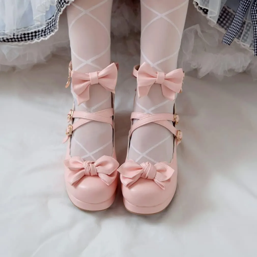 SO SIMPOK Women Sweet Bow Lolita Shoes Platform Mary Janes Chunky Heel Lace Cosplay Cute Strappy Comfort Princess Dress Shoes