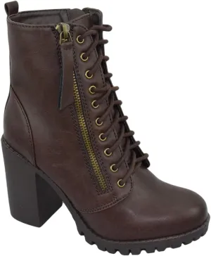 Soda Women Chunky High Heel Combat Army Military Riding Ankle Boots Lace Up Booties Malia-S