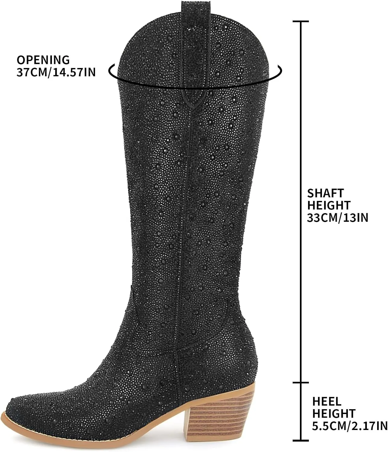 SOVANYOU Women's Rhinestone Cowboy Boots Pointed Almond Toe Block Heel Sparkly Cowgirl Boots