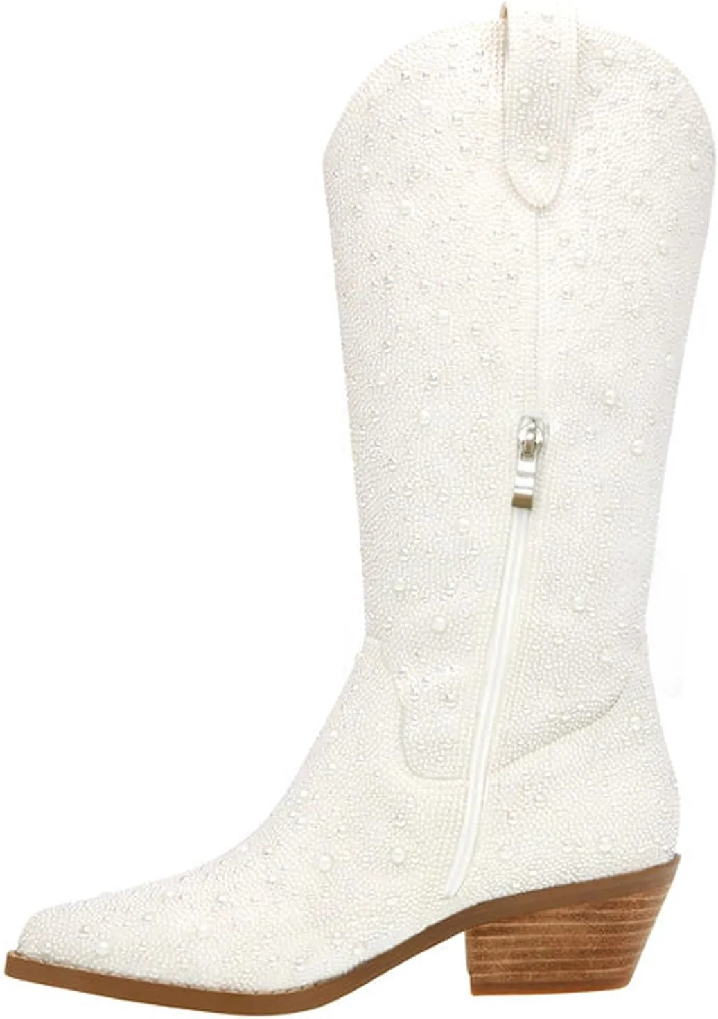 SOVANYOU Women's Rhinestone Cowboy Boots Pointed Almond Toe Block Heel Sparkly Cowgirl Boots