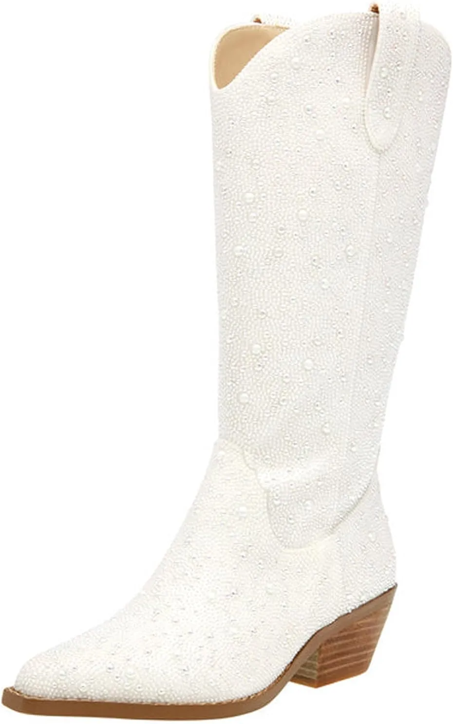 SOVANYOU Women's Rhinestone Cowboy Boots Pointed Almond Toe Block Heel Sparkly Cowgirl Boots