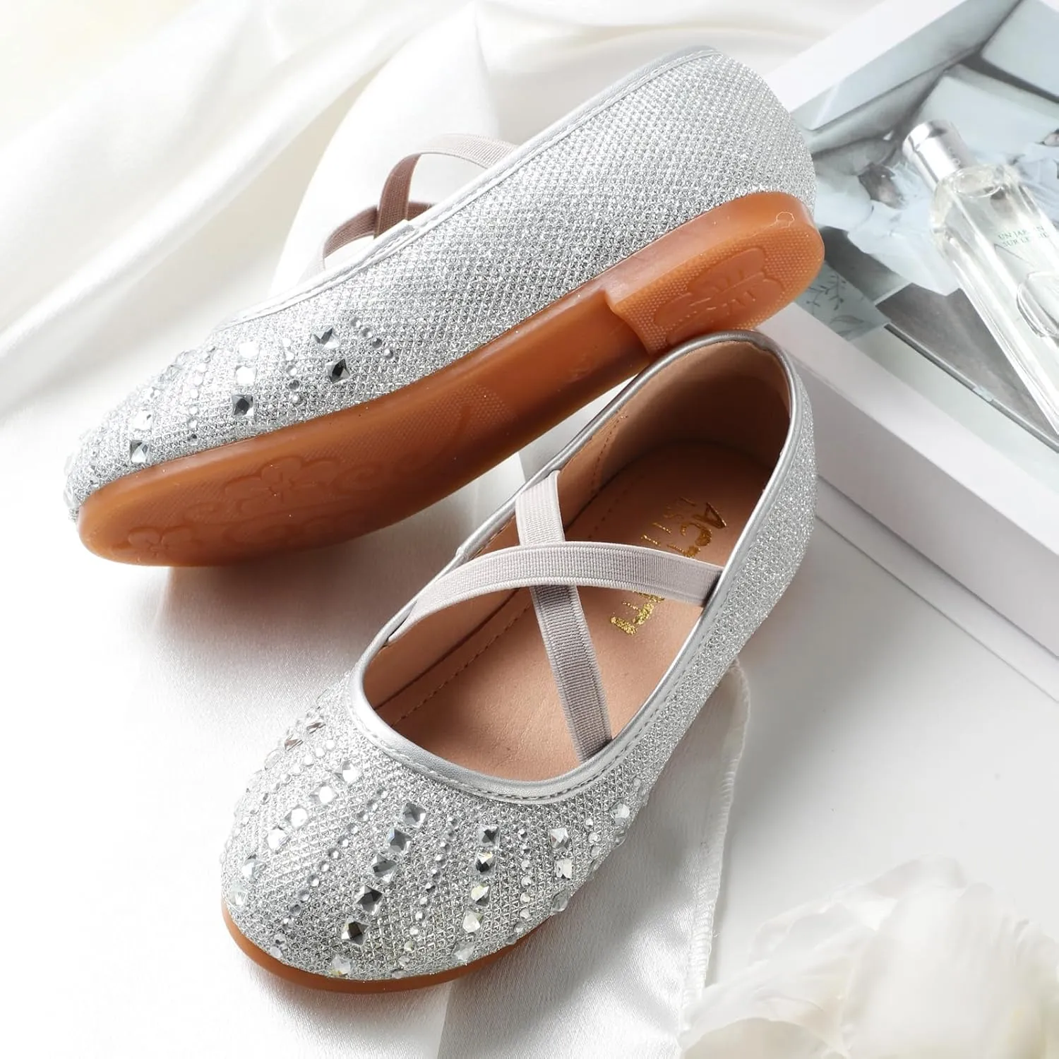 Sparkly Mary Jane Flats for Girls - Non-Slip Ballet Shoes with Rhinestones | Toddler Dress Shoes for Weddings, Parties, School (Breathable & Comfortable)