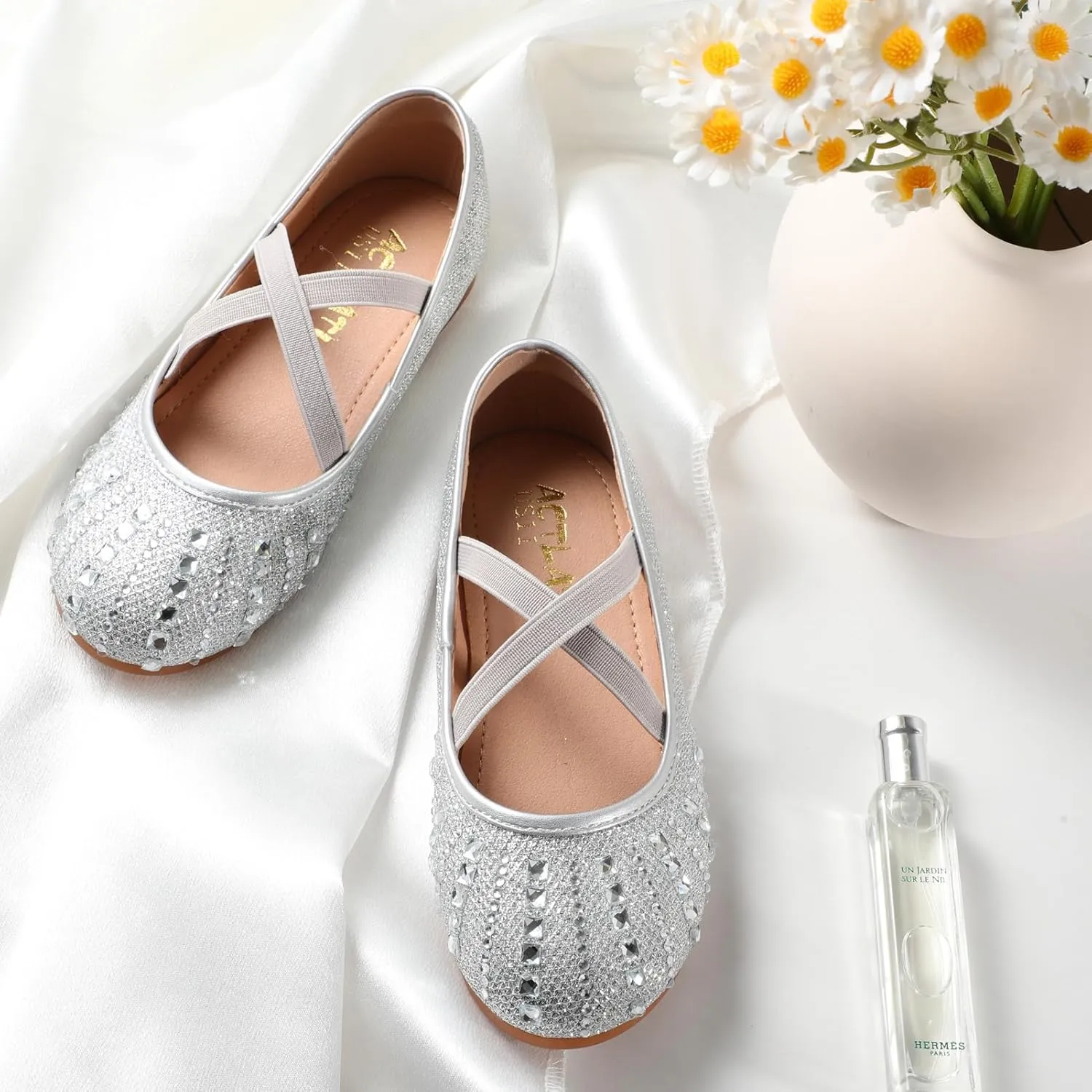 Sparkly Mary Jane Flats for Girls - Non-Slip Ballet Shoes with Rhinestones | Toddler Dress Shoes for Weddings, Parties, School (Breathable & Comfortable)