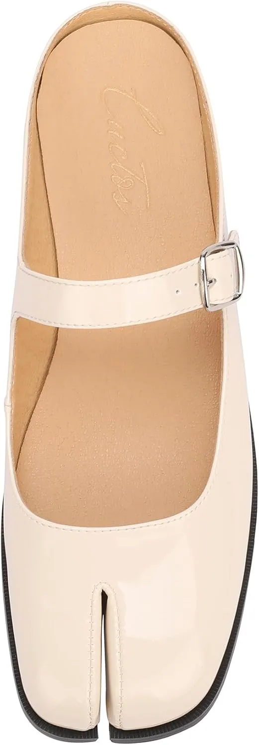 Split Coverd Toe Nainja Women Lofers Adjustable Buckle Mary Janes Mules Slingback Slip On Casual Shoes Flats